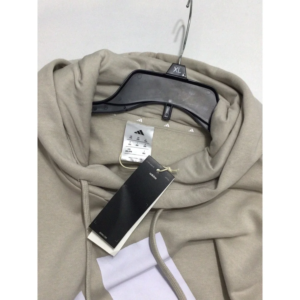 Adidas Mens Oversized Hoodie Beige Tan White Logo Pullover Sweatshirt 2XL NEW